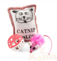 картинка Набор игрушек д/кошек "Триол"(мяч-погремушка, тканевая мышь, подушка из хлопка) от магазина Коша
