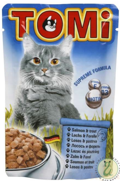 картинка TOMI консервы для кошек-пауч 100г лосось с форелью   (уп-20 шт) Германия от магазина Коша