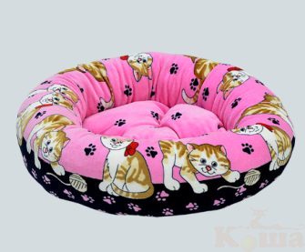 картинка Лежанка круглая с подушкой  "кошки", розовый велюр (480х150) от магазина Коша