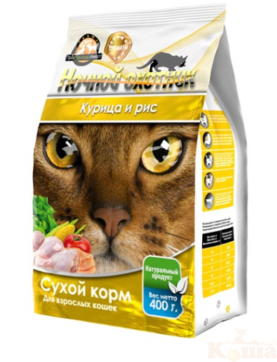 картинка Ночной охотник сухой д/кошек КУРИЦА и РИС 400 гр  от магазина Коша