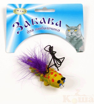 картинка ГУСЕНИЦА д/кошки, с перьями, на резинке 7см от магазина Коша