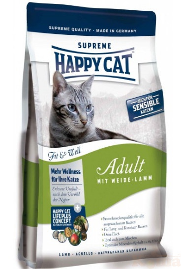 картинка Эдалт "Хэппи Кэт" (Полноценное питание взр. кошек с ягненком, при чувств. пищеварении) ФитВелл-0,3кг от магазина Коша