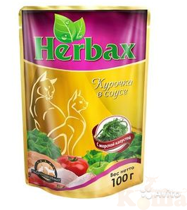 картинка herbax 100 гр. для кошек курочка в соусе с морской капустой от магазина Коша