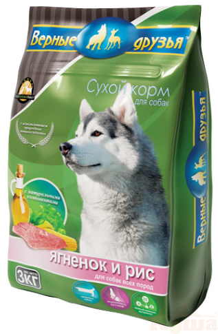 картинка Сухой корм "Верные друзья" гипоаллергенный для взрослых собак всех пород "Ягненок и рис" 3 кг от магазина Коша