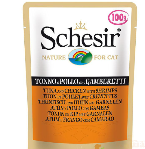 картинка Schesir консервы для кошек Тунец и Курица с Креветками 100г, пауч (уп-20шт) от магазина Коша