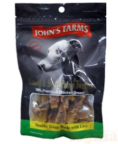 картинка JOHN'S FARMS Chicken & Sweet Potato Twisters Рулетики из курицы и сладкого картофеля лакомства д/соб от магазина Коша
