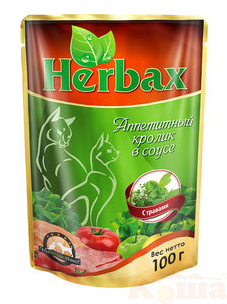 картинка herbax 100 гр. для кошек аппетитный кролик в соусе с травами от магазина Коша
