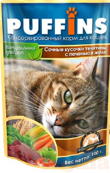 картинка Puffins  Телятина с печенью в желе 100 гр (уп-24 шт) от магазина Коша