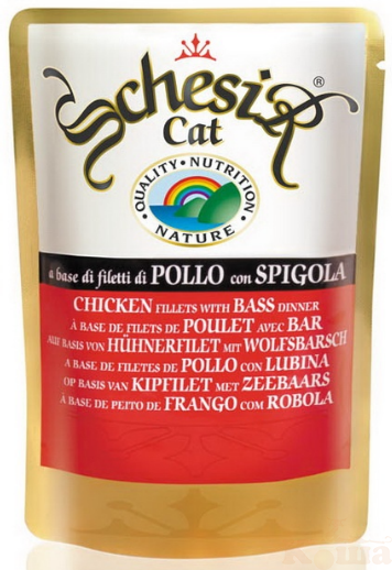 картинка Schesir консервы для кошек ЦЫПЛЁНОК+ОКУНЬ 100гр (уп-20шт) от магазина Коша