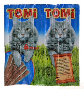 картинка "TOMI" палочки для кошек 6шт*5гр. с лососем и форелью (уп - 25шт) Германия от магазина Коша